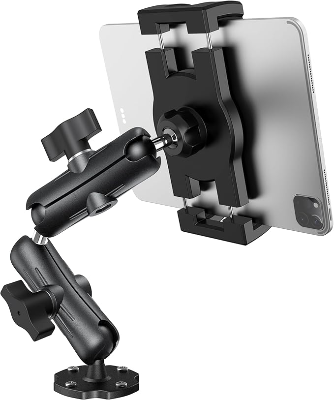 Aluminum Heavy Duty Tablet Mount Car Holder Dashboard for Truck/Vehicle/Desk/Wall, 360° Adjustable Dual Arm iPad Stand Holder Mount for 4.7"-12.9" iPad Pro/Air/Mini/Samsung Galaxy Tab
