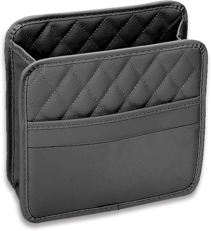 Car Seat Back Hanging Bag, PU Leather Automotive Seat Back Organizer, Multipurpose Vehicle Travel Essentials Accessories for Kids & Adults, Universal for Most Cars (Black)