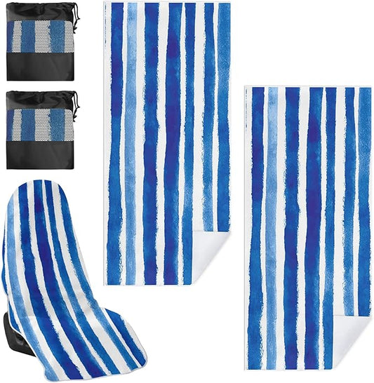 1 Pack Car Towel Seat Covers with Storage Bag, Multifunctional Towel for Gym Outdoor Sport, Picnic, Beach, Pet Dog Travel,Non-Slip Washable Car Seat Protector (Blue White Stripes)