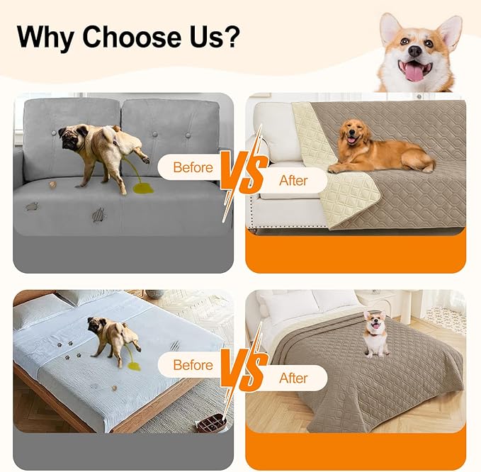 Smiry Reversible Waterproof Couch Covers for Sofa, Washable Dogs Pet Couch Covers for 3 Cushion Sofa Pet Friendly, Water Resistant Furniture Protector Slipcover, Geometric (68"x82", Taupe/Beige)