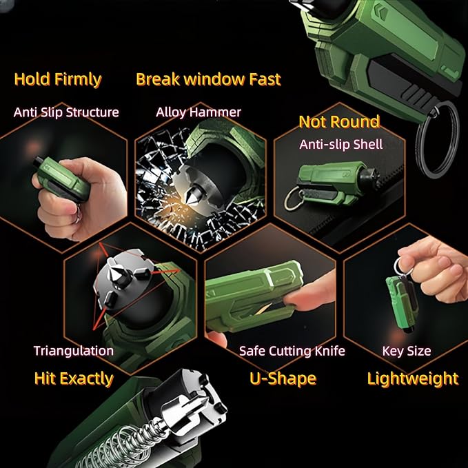 Window Breaker and Seatbelt Cutter Keychain,2 in 1 Car Safety Hammer Glass Break Under Water,Emergency Window Punch Escape Tool for Vehicle (2, greenred)