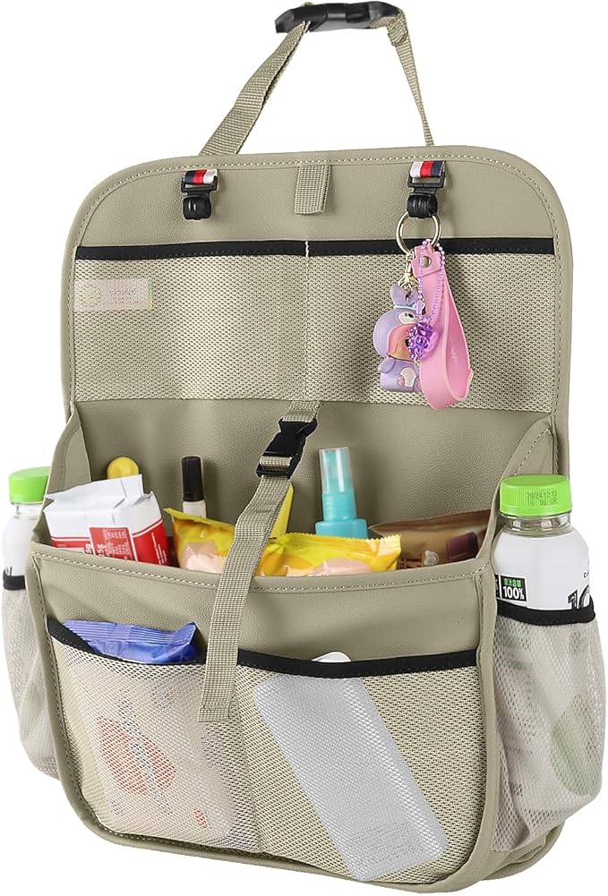 Car Seat Organizer for the Front or Back Seat or Trunk, Multi-Use Car Interior Storage bag, Fit for SUV/MPV/Truck,Premium Waterproof Faux Leather (1, Beige)