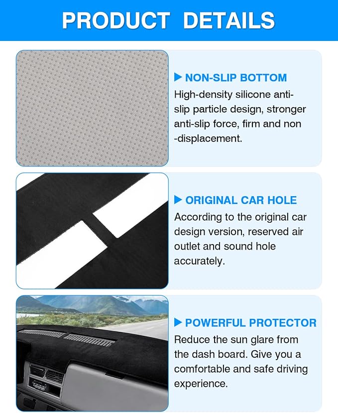 Autorder Dashboard Cover Mat for 1988-1994 Chevy Chevrolet Silverado/GMC Sierra C/K 1500 2500 3500 Pickup Truck /1992-1994 GMC Yukon/Chevy Blazer Suburban Accessories Dash Cover Flannel Dash Mat