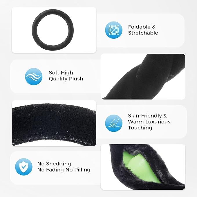 Coverado Winter Fluffy Steering Wheel Cover, Upgraded Anti-Slip Fuzzy Furry Car Steering Wheel Cover, Universal 14-15 inch, Soft Plush, Warm, No Odor, Luxurious Decoration for Women Men (Black)