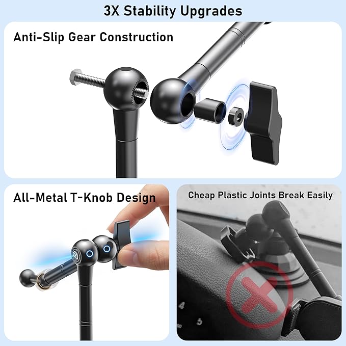 Heavy Duty Window Dashboard Tablet Mount for Truck Car Van Vehicle Pickup, Anti-Shake Metal Joint iPad Dash Holder, Suction Cup Stand for iPad Pro 12.9 Air Mini, Z Fold, IPhone, Thick Case Friendly