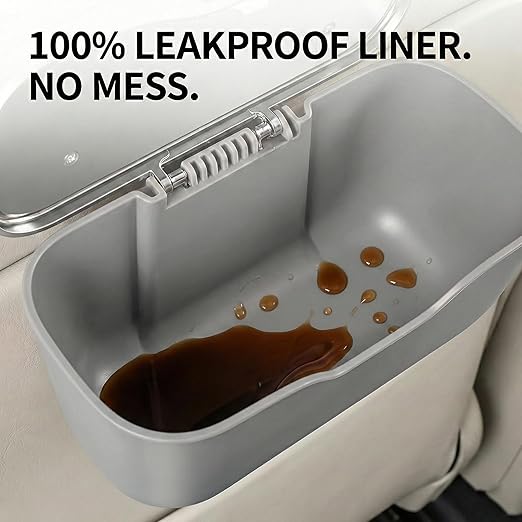 Car Trash Can with Lid - Leakproof Hanging Car Garbage Bin for Door & Seat Back - Waterproof Auto Trash Bag & Multifunctional Storage Organizer for SUV, Truck, Sedan (Gary)