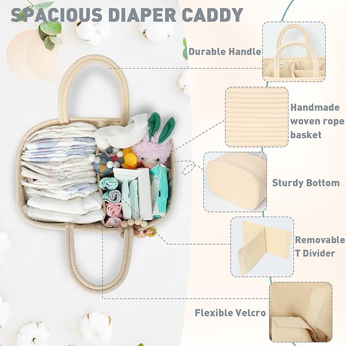 Miss Fong Diaper Caddy Organizer - Portable Caddy with Removable Dividers, Travel Basket & (Creme)