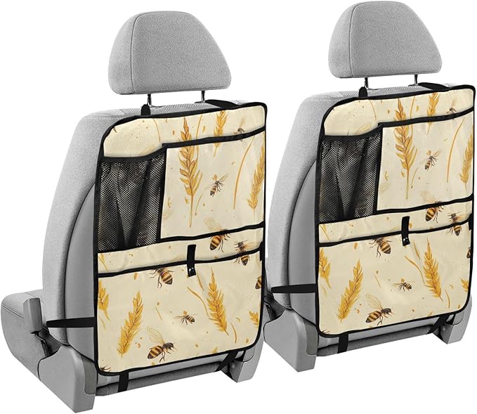 Fall Wheat Yellow Bees 2 Pack Backseat Car Organizer with Storage Pockets Seat Back Organizers for Kids Kick Mats Backseat Protector Automotive