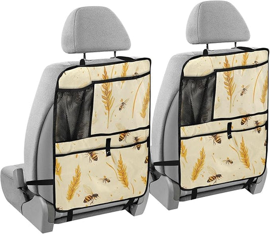 Fall Wheat Yellow Bees 2 Pack Backseat Car Organizer with Storage Pockets Seat Back Organizers for Kids Kick Mats Backseat Protector Automotive