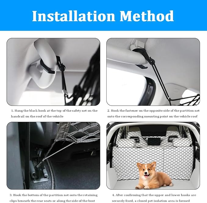 Dog Car Barrier for Mini 2-Doors/Cooper, Cooper S, Cooper SE, Dual Layer Thickened Durable Car Dog Barrier Net for Trunk and Rear Seat Travel Accessories