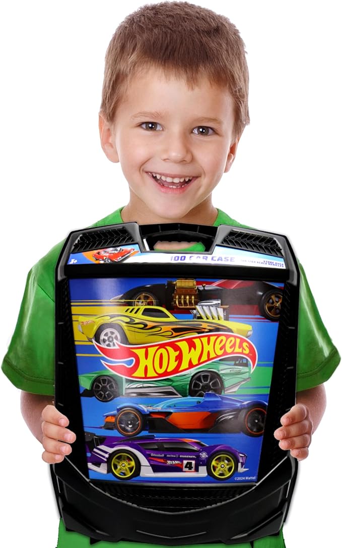 Hot Wheels 100-Car Storage Case – Large Capacity Organizer for 1:64 Die-Cast Vehicles with Handle and Latch, Durable Portable Carrying Case for Kids, Travel, and Toy Car Collectors