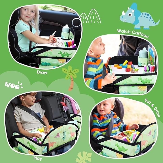 Kids Travel Tray for Toddler Car Seat, Road Trip Activities for Kids with iPad Holder Stand & Dry Erase Board, Road Trip Essentials Accessories Lap Tray as Travel Gifts for Kid, 2PC