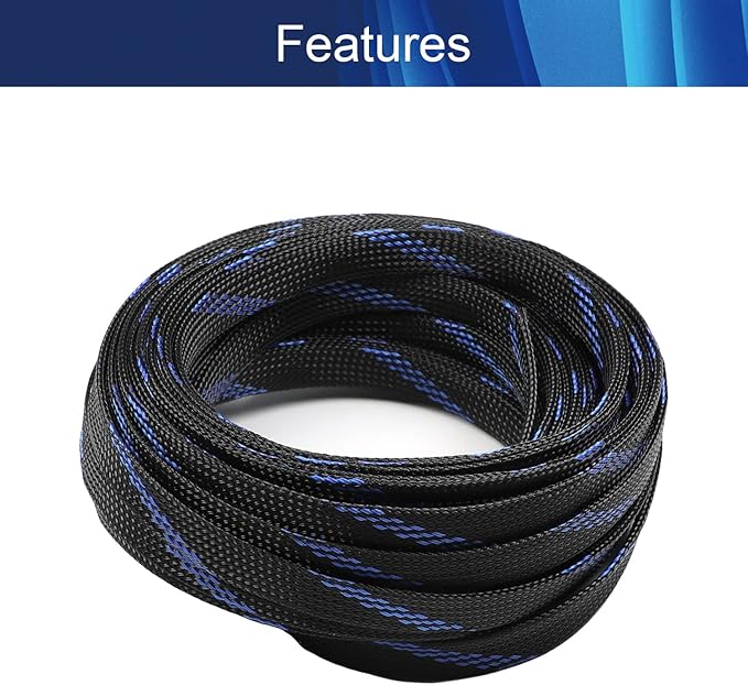 Aicosineg Cable Sleeve Braided Sleeving PET Wire Loom Tubing Cable 32.81ft-4/9inch Wrap Protector for HiFi Audio and Video Headphone Cable Protect Wires from Chewing of Pets Black and Blue