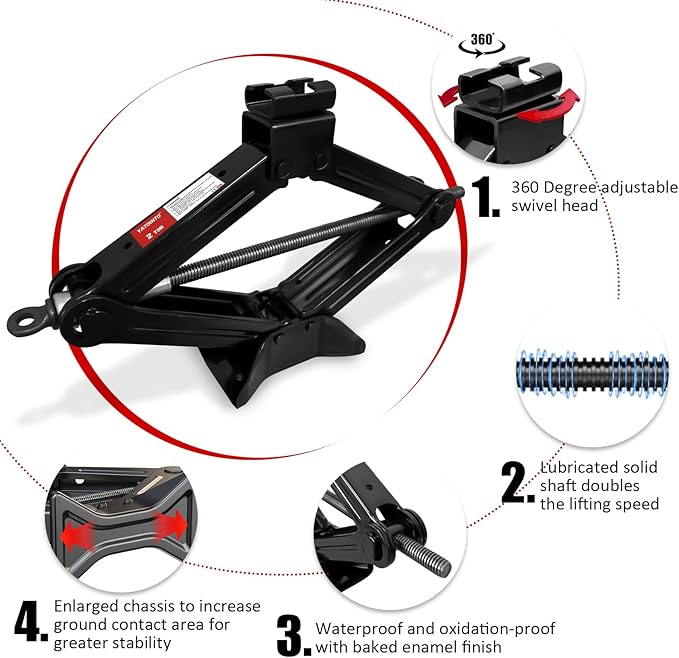 YATOINTO 2 Ton/4400 LBS Scissor Jack | 2 PCS Car Jack Tire Changing Kit, Portable Tyre Changer Set Includes Black Scissor Jack, Ratchet Wrench