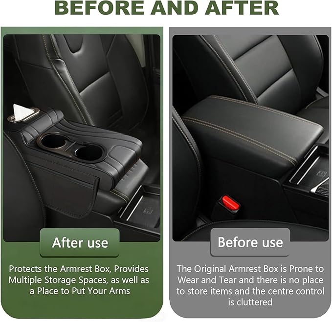 Upgrade Multifunctional Car Armrest Cushion,Center Console Cover with 2 Cup Holder,Arm Rest Cover for Car,Car Armrest Storage Box, Car Accessories Center Console Organizers for Most Cars