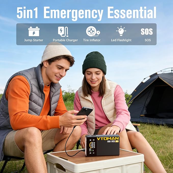 VTOMAN X3 Jump Starter with Air Compressor, 3500A Portable Car Battery Jumper Starter (9L Gas/8.5L Diesel Engines) with 160PSI Auto-Shutoff Tire Inflator, 12V Lithium Battery Booster Pack, Jump Box