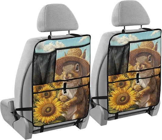 Sunflower Squirrel 2 Pack Backseat Car Organizer with Storage Pockets Seat Back Organizers for Kids Kick Mats Backseat Protector Automotive