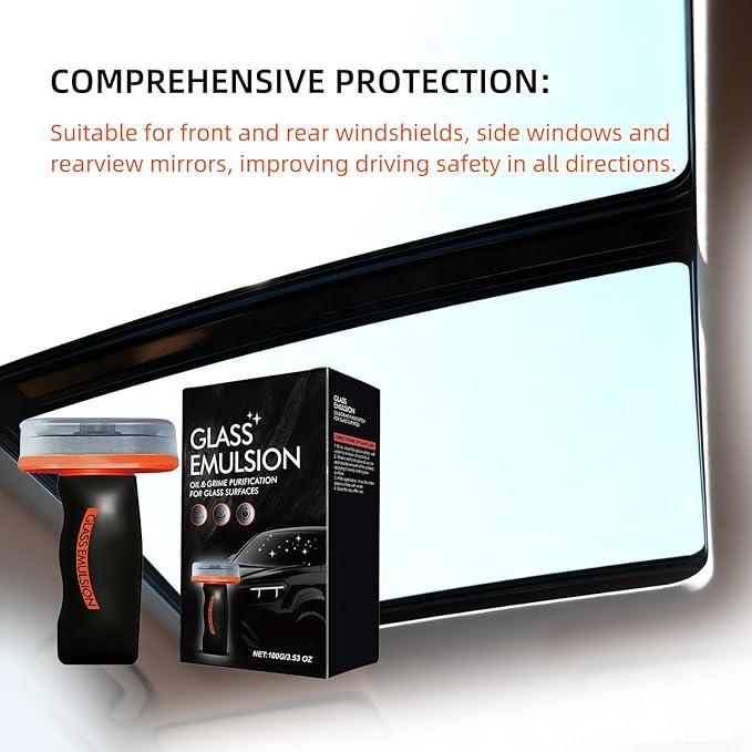 Glass Oil Film Remover for Car, Roll-On Glass Compound with Cleaning Board, All-Weather Windshield Kit, Easy-to-Apply and Clean