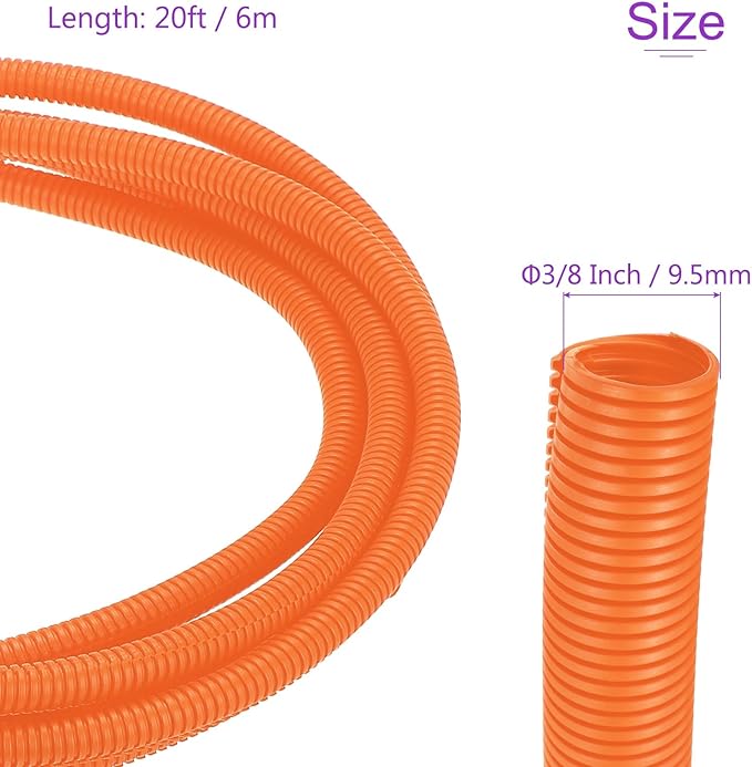 DMiotech 20ft Wire Loom Split Tubing 3/8 Inch(9.5mm) ID, Cord Protectors from Pet Flexible Conduit Cable Management for Office Home Garden, Orange