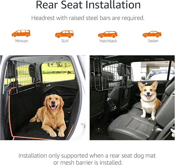 Amazon Basics Adjustable Dog Car Barrier for Vehicles, 59.72 x 5.20 x 16.46 in, Black