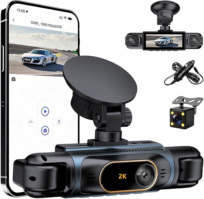 Dash Camera for Car, 360 Degree Dash Cam with 4 Lenses, Front Rear Left Right Recording, HD 2K Car Dashboard Camera with Night Vision, Suction Mount and Rear Camera Included