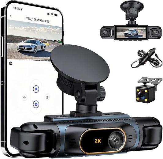 Dash Camera for Car, 360 Degree Dash Cam with 4 Lenses, Front Rear Left Right Recording, HD 2K Car Dashboard Camera with Night Vision, Suction Mount and Rear Camera Included