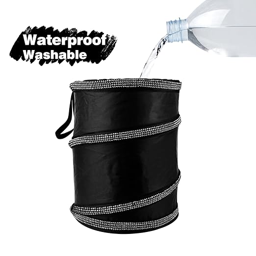 eing Car Trash Can, Portable Garbage Bin with Bling Diamonds, Collapsible Pop-up Water Proof Bag, Waste Basket Bin, Rubbish Bin (1 Pack, Black)