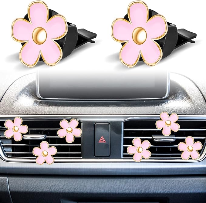 Frienda 6 Pcs Daisy Flower Air Vent Clip Accessories Air Conditioning Outlet Clip Car Air Freshener Dashboard Accessories Charm Car Inter Decor(3 cm, 3.3 cm,Pink)