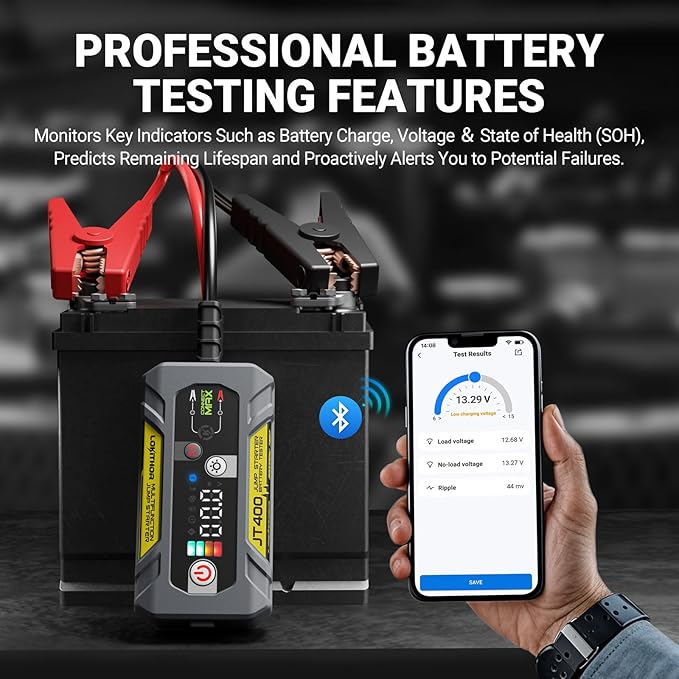 LOKITHOR JT400 12V Jump Starter and Battery Tester 2-in-1, 2500A Battery Jumper Starter Portable for Up to 8.5L Gas & 6.5L Diesel Engines, 100-2000 CCA Load Capacity Automotive Load Tester (Yellow)