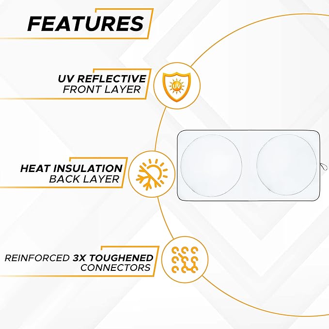 EcoNour Semi-Truck Sun Shade for Windshield (2 Ring) | 240T UV Protective Sunshade for Truck Windshield Maximum Coverage to Block UV/Sun Heat Rays