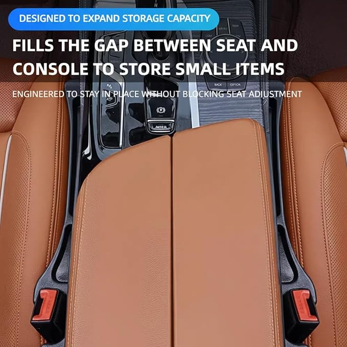 2 Pack Car Seat Gap Organizer, Seat Gap Filler Plug for Cars, SUVs & Trucks – Prevents Lost Items, Great for Rideshare, Daily Commute & Long Trips, Universal Fit PU Leather, Black