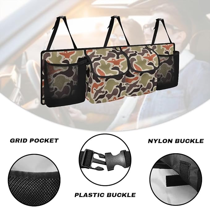Duck Camouflage Hanging Car Organizer Waterproof Car Trunk Organizer with Lid Large Capacity Backseat Hanging Storage Bag with 4 Pockets for Most Cars,SUV,Sedan