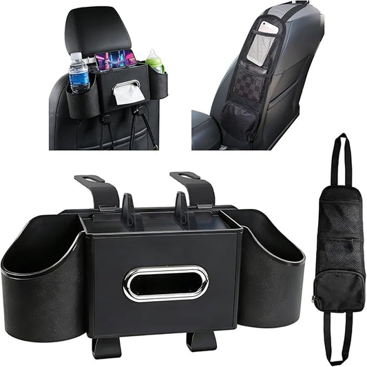 Back Seat Car Organizer with Car Seat Storage Hanging Bag, 4 in 1 Multifunctional Car Seat Back Storage Box, Car Organizer Back Seat with Tray, Hold Phone,Snacks, Drinks, Handbag