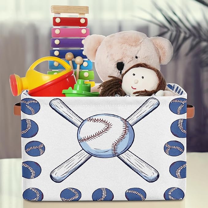 Sport Baseball Storage Baskets for Organizing, Fabric Collapsible Storage Bins Box Baseball Bat Decorative Toy Organizer Baskets for Closet Shelves Gift Basket 2Pcs