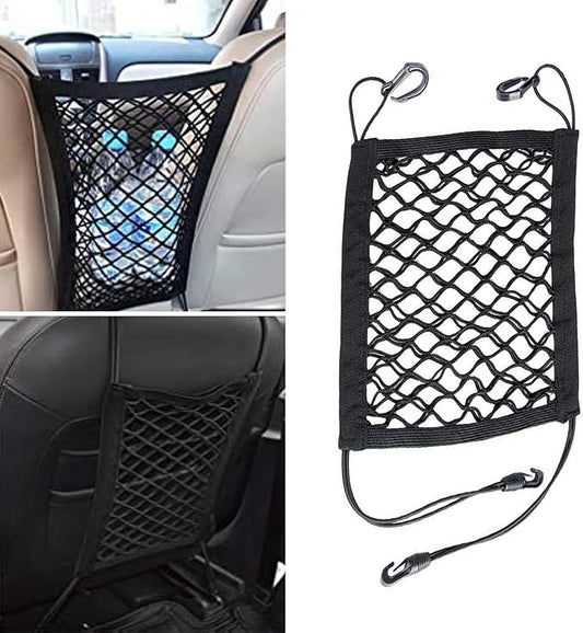 1 Pack Car Net Barrier for Seat, 10.2In x 11.4In Stretchable Vehicle Space Divider with Hook, Universal Anti-Falling Automotive Pet Barrier Mesh Replacement for Truck SUV Car (Black)