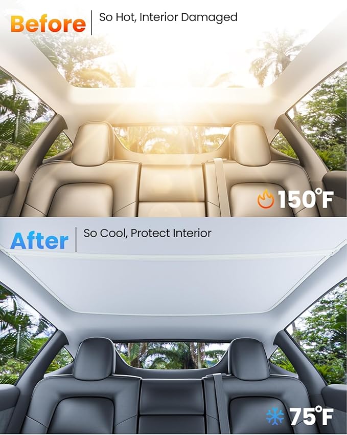 REEVAA Upgraded Tesla Model Y Sunshade Roof [No Gaps, No Sagging] Tesla Y Accessories Heat Insulation Foldable Glass Sunroof Cover for Model Y 2020-2025 (Not Fit New Y Juniper), 2PCS, Gray