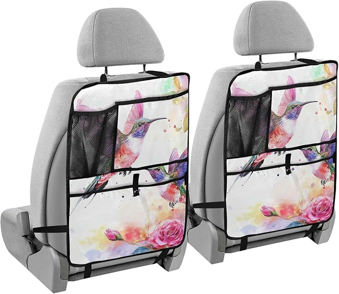 Watercolor Red Hummingbird 1 Pack Backseat Car Organizer with Storage Pockets Seat Back Organizers for Kids Kick Mats Backseat Protector Automotive