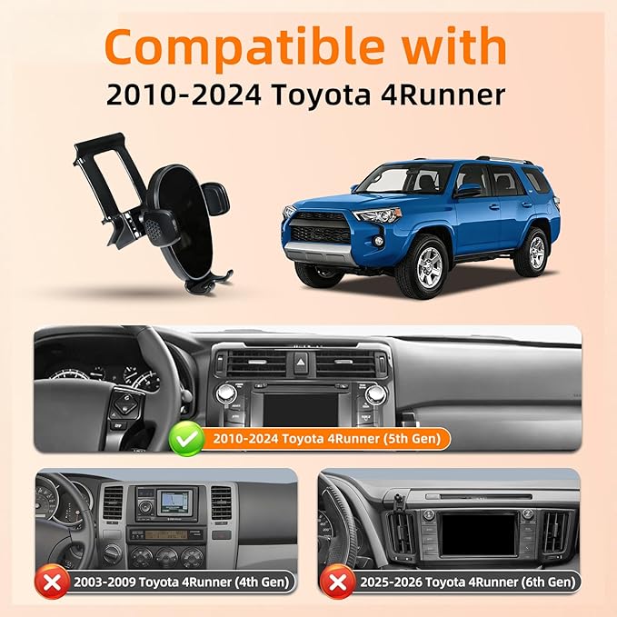 Phone Mount for Toyota 4Runner (2010–2024 5th Gen), 360° Adjustable Dashboard Phone Holder, Hands-Free Car Smartphone Mount for iPhone, Google & Android, Toyota 4Runner Interior Accessories, Black