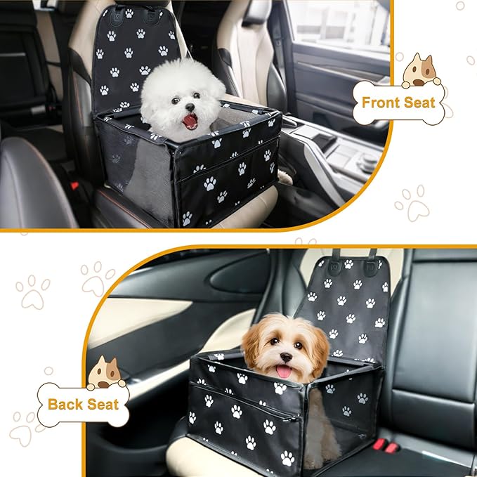Dog Car Seats for Small Dogs,Pet Booster Seat with ，Frame Walls Extra Stable Waterproof Dog Box Car for Back and Front Seat,for Pet Up to 15 lbs