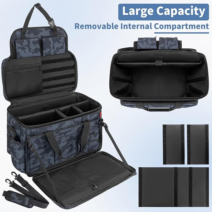 Patrol Bag Law Enforcement, Police Gear Bag Car Front Seat Organizer for Police with Laptop Layer and Cup Holders, MOLLE System, Fits Vehicle Passenger Seat, Black Camo