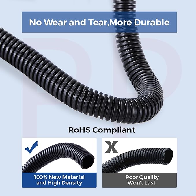 Cable Management, 33ft 1/4” Wire Loom Tubing Cord Protector, White Cable Sleeve Wire Wrap, Cord Wrap for Computer Cord Organizer, Office, Home, ect