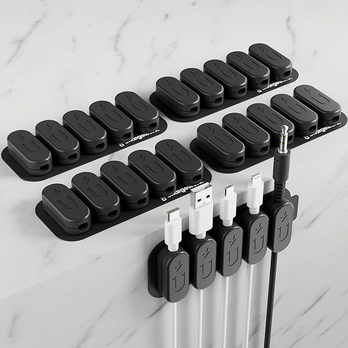 CHARGEWORX Magnetic Cable Clips 20-Pack – Adhesive Cord Organizer for Desk, Wall, Nightstand & Car – Magnetic Cable Holder for USB-C, Lightning, HDMI & Charging Cables – Cable Management Clips