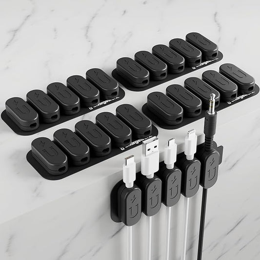 CHARGEWORX Magnetic Cable Clips 20-Pack – Adhesive Cord Organizer for Desk, Wall, Nightstand & Car – Magnetic Cable Holder for USB-C, Lightning, HDMI & Charging Cables – Cable Management Clips