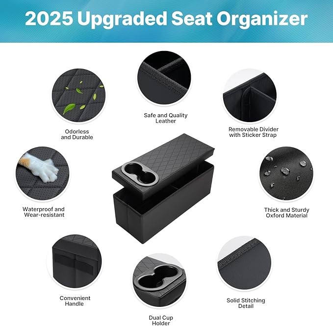 Mixsuper Liner Car Seat Organizer for Kia Telluride 2020-2026 Center Console Organizer with Cup Holders for Telluride, Kids Toys Baby Supplies Dog Toy Box Storage Bin Travel Accessories