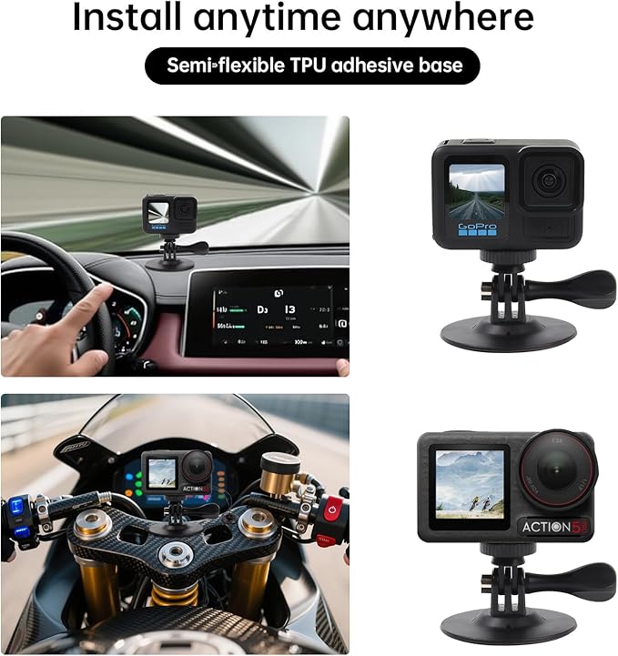 Suptig Helmet Mount Flexible Adhesive Sticky Compatible for Gopro Hero 13 12 11 10 9 8 7 6 5 4 3, DJI osmo, Insta 360, Akaso to Helmet, Car, Dashboard, Motorcycle(4 Pack)