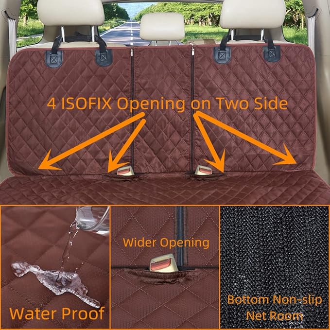 ANOSOSPECIAL Dog Car Seat Cover for Back Seat Cover for Kids,Non Stick Fur Rear Seat Protector for Pet,Nonslip Waterproof Universal Fit Interior Backseat Covers for Auto Van SUV (Large, Coffee Brown)