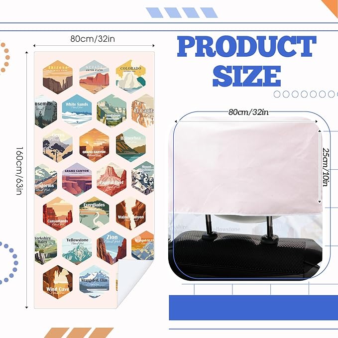 Hahafelt 1 Pack Car Seat Towel Covers with Storage Bag 63 x 32 Inch Athletic Running Towel Seat Sweat Washable Non Slip Cover Gift for Car Outdoor Sport Activities (Multi National Parks)