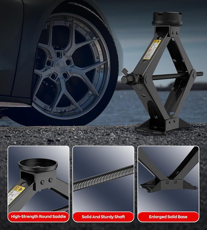 Scissor Jack for Car, 2.5 Ton Car Jack Kit for Tesla Model 3/Y/S/X, 2 in 1 Universal Tire Changing Kit with 2 Jack Pads & 2 Wrenches for Sedan, SUV, MPV