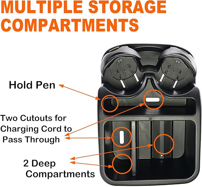 Car Console Organizer, Car Seat Organizer with 2 Adjustable Cup Holders, Center Console for Cars, Trucks, Minivans, SUVs, Vehicle Organizer, 3 Large Storage Compartment (Black)