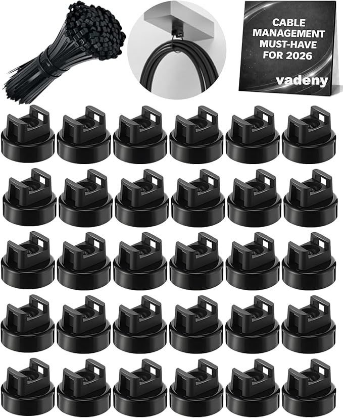 Magnetic Zip Tie Mount Base Kit,30PCS Magnetic Mounting Holder with 30 Cable Ties,Cord and Wire Management Clips,Reusable Heavy Duty Multipurpose Organizer for Desk,Car,Garage,Office